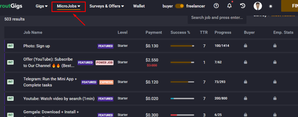 Available MicroJobs at SproutGigs (formerly Picoworkers)